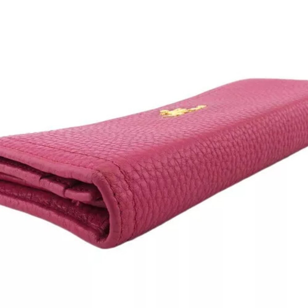 PRADA long wallet logo pink leather x gold hardware Authentic Used - Picture 3 of 9